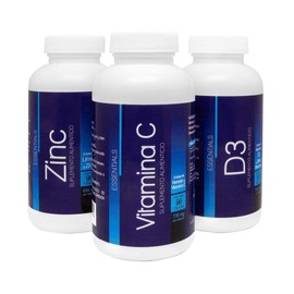 Essentials 3Pack VITAMINAS ESENCIALES SISTEMA INMUNE | Zinc + Vit C + Vit D3 | 3 frascos en un paquete