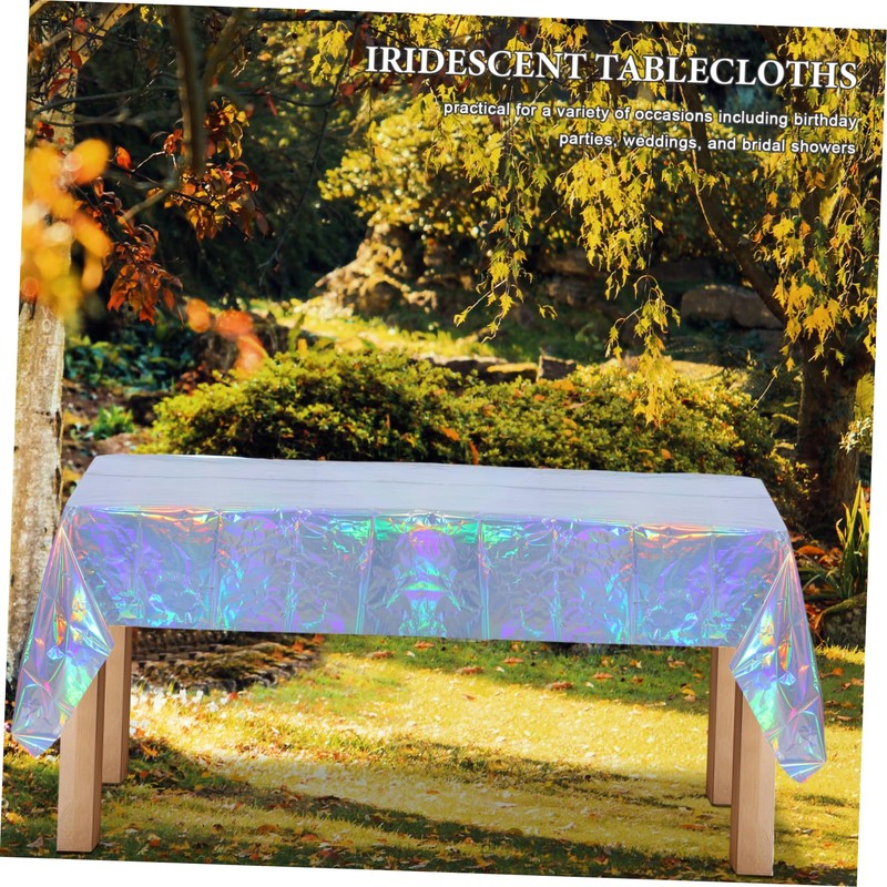 jojofuny 4pcs Holographic Foil Tablecloths Iridescent Plastic Rectangle Covers for