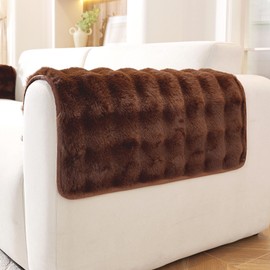 Hittun Non-Slip Couch Arm Covers,Thick Soft Recliner Arm Chair Covers Set of 2 Waterproof Armrest Covers for Sofa, Washable Faux Fur Sofa Arm Cover (Brown, 24" x 24" 2 Pack)