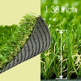 AYOHA Artificial Turf 4' x 11' Realistic Synthetic Grass, 1.38" Pile Height, Fake Lawn, Landscape for Pets Area, Play Ground, Pool Area, Backyard, Patio, Balcony, Drainage Holes, Custom Size