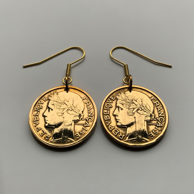 France Franc coin earrings French Lady Marianne Paris Marseille Lyon