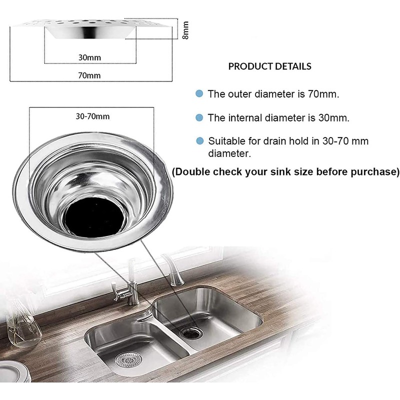 VONRUSS-UK Stainless Steel 2Pcs Kitchen Sink Strainer Plug Standard Dual