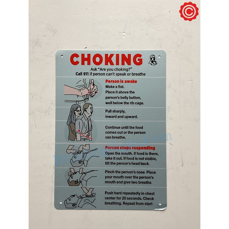 CHOKING POSTER SIGN- Resturant choking sign (ALUMINIUM, REFLECTIVE. 7X10 INCH,HEAVY