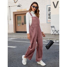 AMEBELLE Corduroy Overalls for Women Barrel Wide Leg Bib Corduroy Pants Women Adjustable Romper Jumpsuit with Pockets(3007-Pink-S)