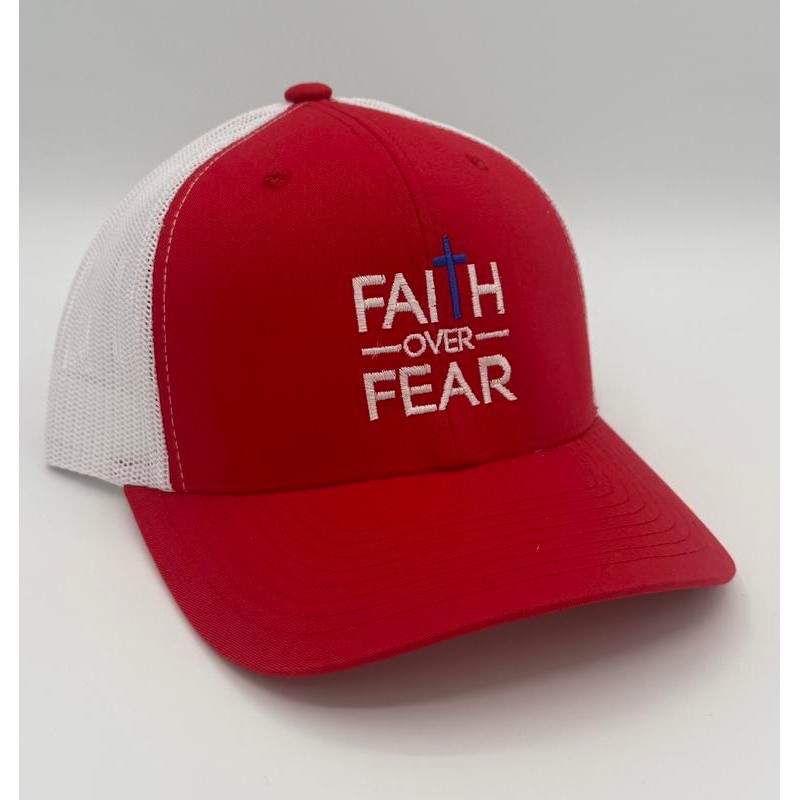 Faith Over Fear Embroidered Trucker Hat:_Grey & Black
