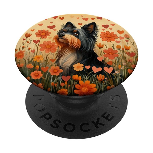 Silky Terrier Hund Blumen mit Herzen rund um Boho Grafik