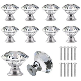 Elegance-go Crystal Drawer Knobs, Pack of 10 Crystal Shape Door Knobs with Screws, Drawer Knobs, Crystal Furniture Handles, Furniture Knobs, Dresser Handles for Cupboard, Dresser (30 mm)