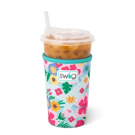 Swig Life Medium Iced Cup Coolie, Standard 22oz Iced Coffee Cup Insulator Sleeve with Handle, Neoprene Insulated Coolie Keeps Drinks Cold (Island Bloom)