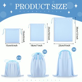 Hillban 20 Pcs Adult Game Toy Storage Bags Microfiber Drawstring Bags Adjustable Toys Organizer Foldable Ditty Bag Pouch Case for Game Toy Cosmetic, 3 Sizes (Light Blue)