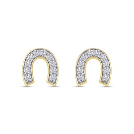 Round Cut White Cubic Zirconia Horseshoe Stud Earrings In 14K Yellow Gold Over Sterling Silver