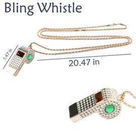 QUJIFETU Bling Whistle Metal Rhinestone Lanyard Whistle Loud Sound with Chain for Coach,Referee,Emergency,Lifeguard,Teachers-Includes Gift Packaging (Gold-Green)