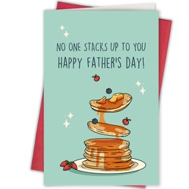 Bablira Pancake Pun Father's Day Card for him men, Funny Fathers Day Card for Dad Husband, No One Stacks up to You