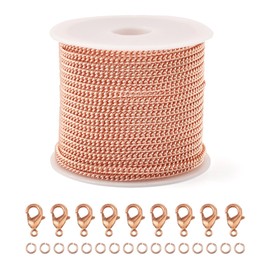 Pandahall 16.4 Feet Real Rose Gold Plated Brass Curb Chain Unwelded Twisted Jewelry Link Chains Bracelet Necklace Making Kit with Lobster Claw Clasps Jump Rings for DIY Jewelry Making