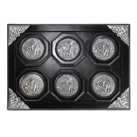 AeraVida Vintage Elephant Pewter Embellish Wooden Coaster Set and Tray | Decorative Wooden Coaster | Wooden Drink Coaster for Drinks | Housewarming Kitchen Home Coaster | Elephant Coasters