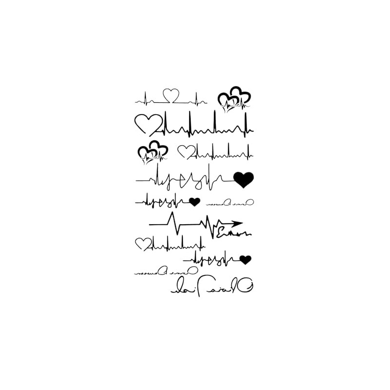 MapofBeauty 2 pcs Black Heartbeat Prints Temporary Waterproof Tattoo Sticker