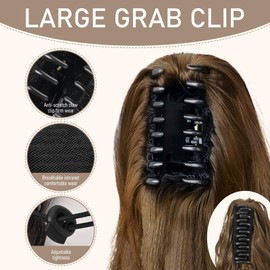 FREEORR Claw Clip Ponytail Hair Extension, 14”Ponytail Clip in Claw Hair Extension, Long Curly Claws Clips in Pony Tail Extensions for Women, Natural Hairpiece- Medium Brown,Light Auburn Mixed