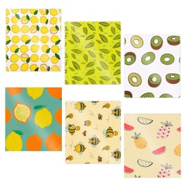 6Pcs Reusable Beeswax Wrap for Food Eco-Friendly Beeswax Food Wraps Set Organic Cotton Biodegradable Storage Wrappers for Cheese, Fruit, Sandwich Wrappers Bowl Covers