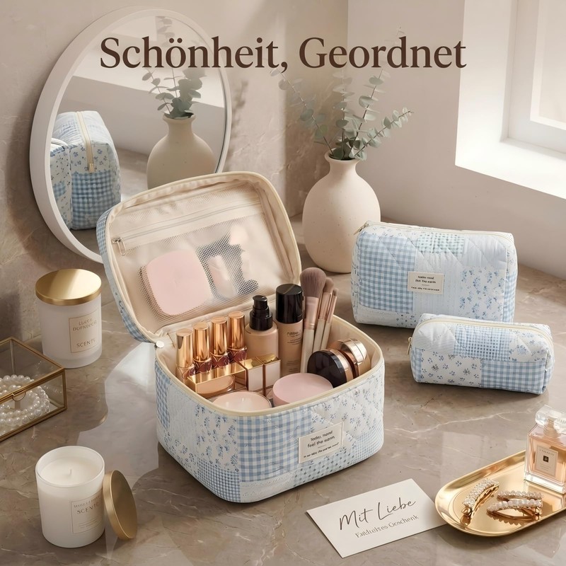 Set di 3 beauty case da donna con motivo floreale,