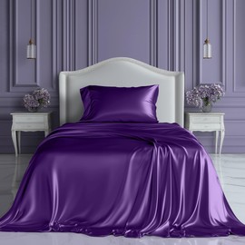 SLEEP SANCTUARY Satin Sheets Twin Size – 3 Piece Luxury Silky Bed Set, Softer Than Silk, 15" Deep Pocket, Cooling & Wrinkle-Free, Moisture-Wicking & Breathable for Hair & Skin (Purple)