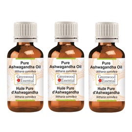 Greenwood Essential Pure Ashwagandha Oil (Withania somnifera) Therapeutic Quality for Hair, Skin and Aromatherapy (Pack of Three) 100 ml x 3 (10 oz)