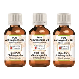 Greenwood Essential Pure Ashwagandha Oil (Withania somnifera) Therapeutic Quality for Hair, Skin and Aromatherapy (Pack of Three) 100 ml x 3 (10 oz)