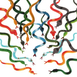 Pack of 24 artificial snakes, toy snakes, rubber snakes, plastic snakes, colourful plastic snakes, rainforest snakes, realistic rubber snakes, various for garden pranks, props