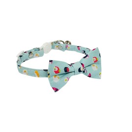 Cute Sushi Cat Collar in Mint with Bow Tie, Quick Release Safety Buckle & Bell