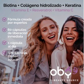 Vitaminas Cabello Mujer, capsulas con Biotina, Colágeno, Keratina, Vitamina E, Resveratrol, Vitamina C. OBY Beauty (Cabello, Piel y Uñas)