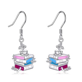 POPLYKE Book Dangle Earrings S925 Sterling Silver Books Lover drop Earrings for Women Teacher Jewelry Gift