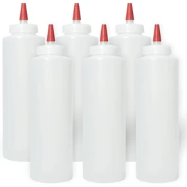 U Chef Juego de 6 Botellas de Plástico Exprimibles para Condimentos de 16 Onzas, con Tapa e Ideal para ketchup, mostaza, aceite