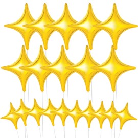 Pack of 20 Golden Four Pointed Star Balloons, Aluminium Foil Star Balloons, Four Pointed Star Decoration Balloons, Party Background Decoration, Birthdays and Graduations