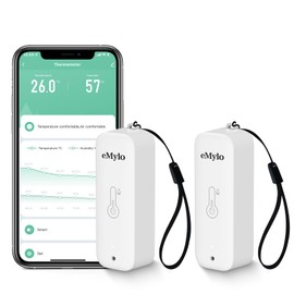 eMylo WiFi Thermometer Hygrometer Indoor IP65 Waterproof White Pack of 2