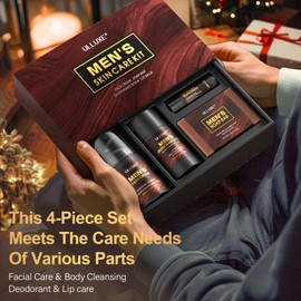Skin Care Kit for Men, Face Skincare, Lip Care & Body Care for Men, Mens Skincare Set with Face Cream, Lip Balm, Deodorant Stick & Bath Soap, Gifts for Mens Birthday, Husband Dad Gift