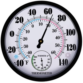 Indoor Outdoor Thermometer Hygrometer - 10 Inches Outdoor Thermometer Large Numbers, No Battery Needed Large Outdoor Thermometer Wireless, Outdoor Thermometers for Patio, Large Weather Thermometer