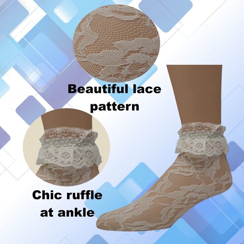 EMEM Apparel Women's Ladies Lace Anklet Ankle Quarter Socks Stockings