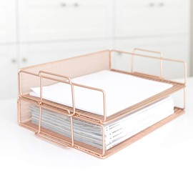 Blu Monaco Rose Gold Mesh Paper Tray - Set of 2