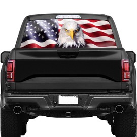 Rzuiytye Truck Rear Window Decal Eagle Flag – Perforated Vinyl See-Through Sticker, Universal Fit for Pickup Trucks, Patriotic Gift for Dad, Boyfriend & Truck Owners, Easy DIY Install, 65x17IN