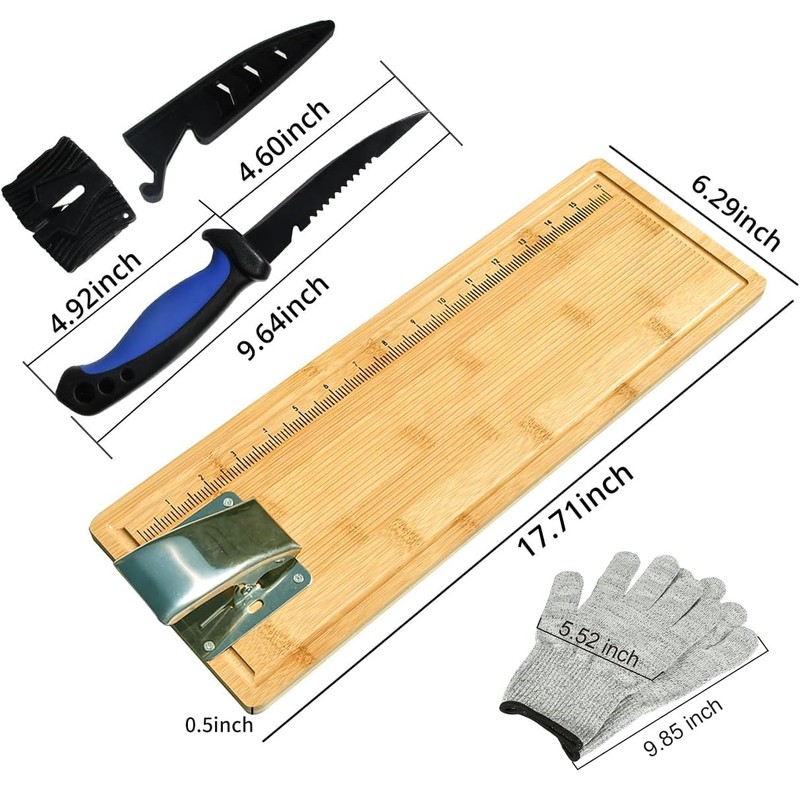 18" Bamboo Fish Cleaning Board Kit Anti-slip Fish Cutting Board