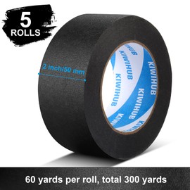 KIWIHUB Black Painters Tape,2" x 60 Yards x 5 Rolls (300 Yards Total) - Medium Adhesive Masking Tape for Painting,Labeling,DIY Crafting,Decoration and School Projects