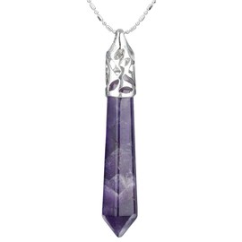Nupuyai Energy Amethyst Healing Crystal Point Pendant Necklace for Women Men, Protection Hexagonal Pendant with Chain 58cm