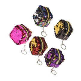 MOBUTOFU 5pcs Stylish Sequin Coin Pouch Portable Small Wallet for Women Lovely Change Bag for Girls Lightweight for Daily Use Design Random Colors