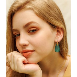 OZEL – Teardrop MOP Earrings for Women, Hammered Fish Hook and Resin processed with delicate cutting (101Emerald)