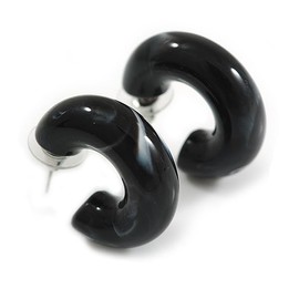 Small Acrylic Thick Half Hoop Earrings with Marble effect in Black/White Colours - 28mm Diameter