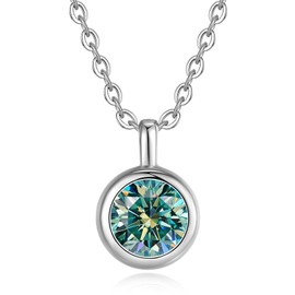ALQDLI 925 Sterling Silver Moissanite Necklace for Women,1-2CT Bezel Set Solitaire Diamond Pendant Necklaces 18"+2" Jewelry Gifts for Birthday Wedding Christmas, 1CT 6.5MM, Sterling Silver, Moissanite