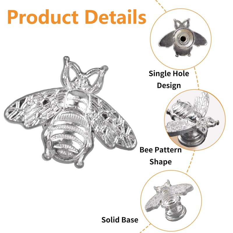 MOROBOR Silver Bee Drawer Knobs, 8PCS Metal Zinc Alloy Single