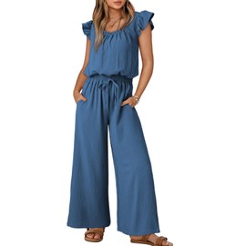 Dokotoo Women's Jumpsuit 2025 Summer One Piece Square Neck Flowy Office Overalls Drawstring Adjustable Waisted Petite Wide Leg Cruise Outfits Plus Size with Pockets,Ashleigh Medium