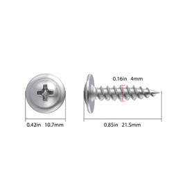 Wensilon (300 pcs)#8×3/4" Phillips Truss Head Wood Screws Stainless Steel 410 Quick Metal Self Tapping