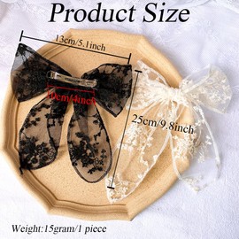 2Pcs Black White Lace Large Bow Hair Clips Cute Bowknot Barrettes Flower Embroidery Ribbon Hair Clips French Style Hair Accessories for Women Wedding Prom