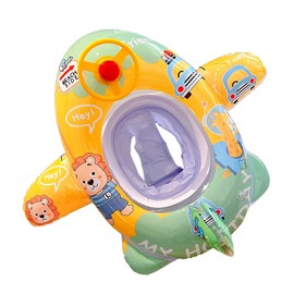 Summer Baby Inflatable Swimming Ring Baby Swimming Trainer Seat Children's Swimming Boat Car Swimming Ring with Steering Wheel Handle Baby Float Swimming Ring for 1-5 Years Old (Yellow Lion)