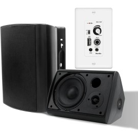Herido Herdio 2X6.5" Outdoor Indoor Speakers Wired Bluetooth USB Wall Amplifier Control - Black